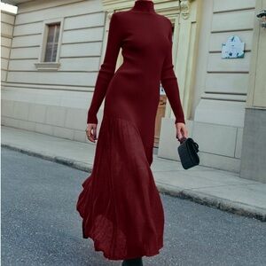 NWT Commense Burgundy Long Sleeve Dress with sheer skirt